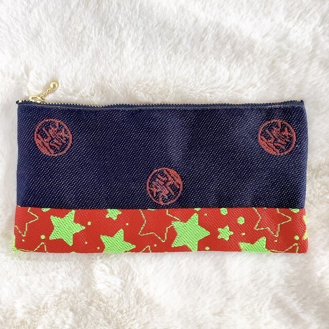【元気玉】畳縁 幅広 ペンケース マスクケース ポーチ デニム 赤 星 紺