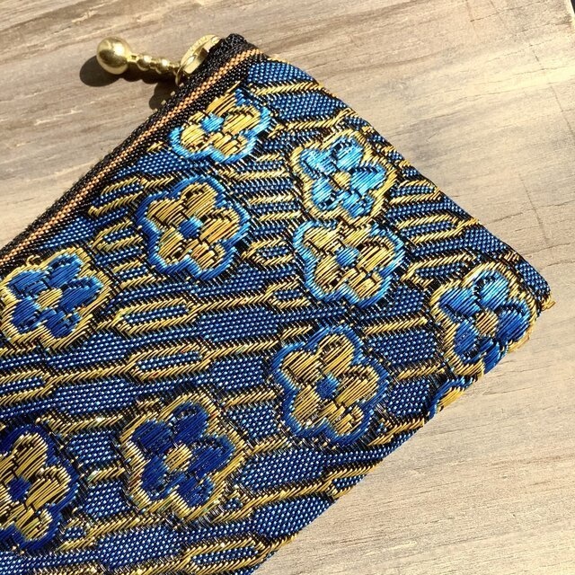 【ワスレナグサ】畳縁 テトラ型 ペンケース 和風 レトロ ブルー 花 金