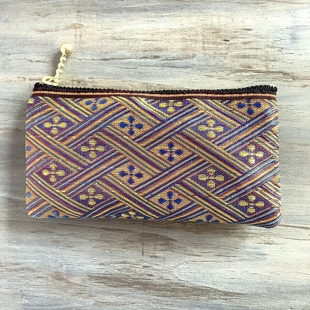 【夕凪】畳縁 ぺたんこ ミニポーチ カードケース 小銭入れ 花菱 キラキラ オレンジ ブルー 金