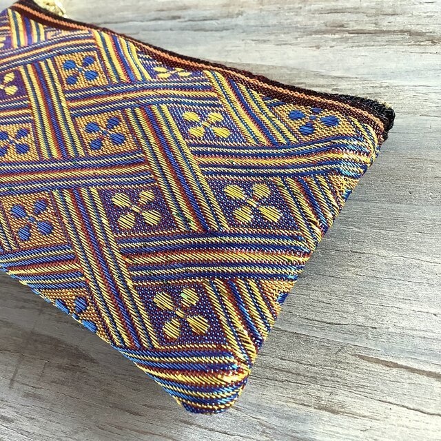 【夕凪】畳縁 ぺたんこ ミニポーチ カードケース 小銭入れ 花菱 キラキラ オレンジ ブルー 金