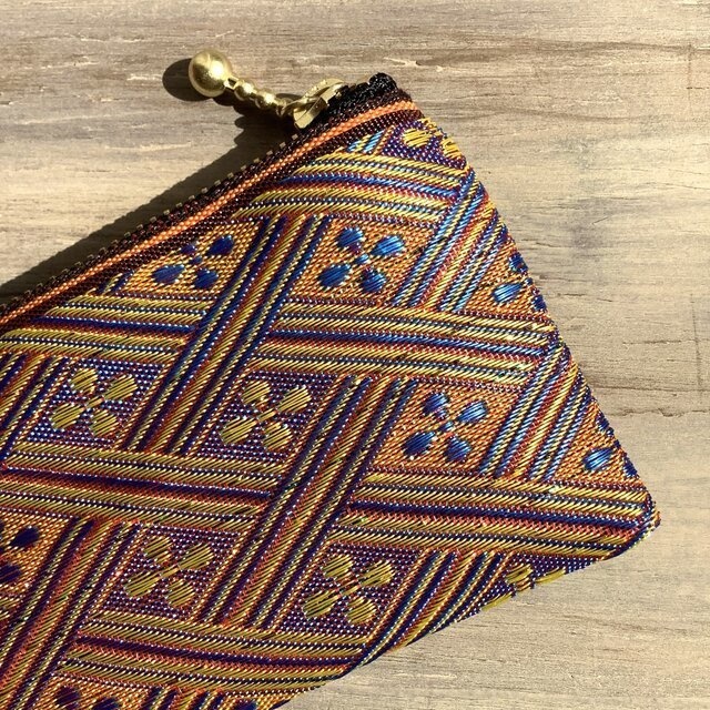 【夕凪】畳縁 ぺたんこ ミニポーチ カードケース 小銭入れ 花菱 キラキラ オレンジ ブルー 金