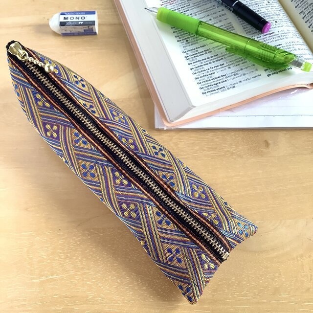 【夕凪】畳縁 ぺたんこ ミニポーチ カードケース 小銭入れ 花菱 キラキラ オレンジ ブルー 金