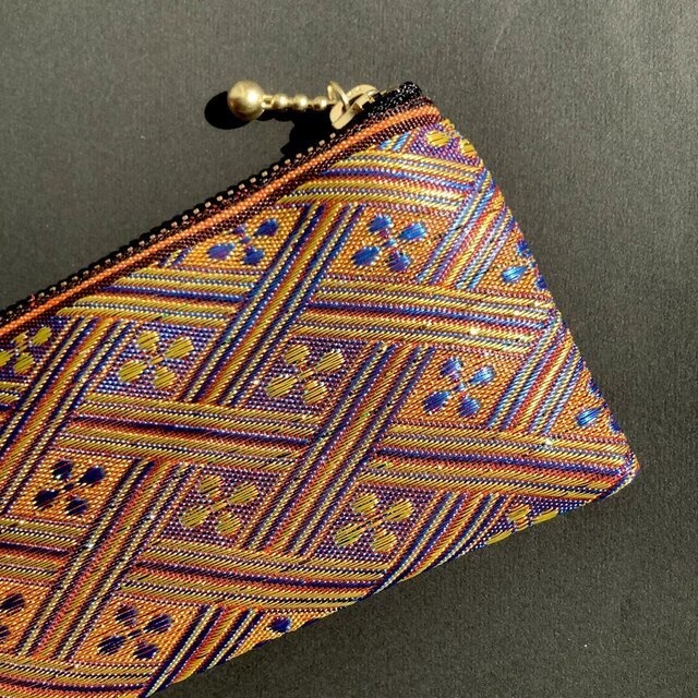【夕凪】畳縁 ぺたんこ ミニポーチ カードケース 小銭入れ 花菱 キラキラ オレンジ ブルー 金