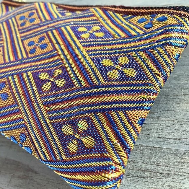 【夕凪】畳縁 テトラ型 ペンケース 花菱 和風 キラキラ 金 オレンジ ブルー