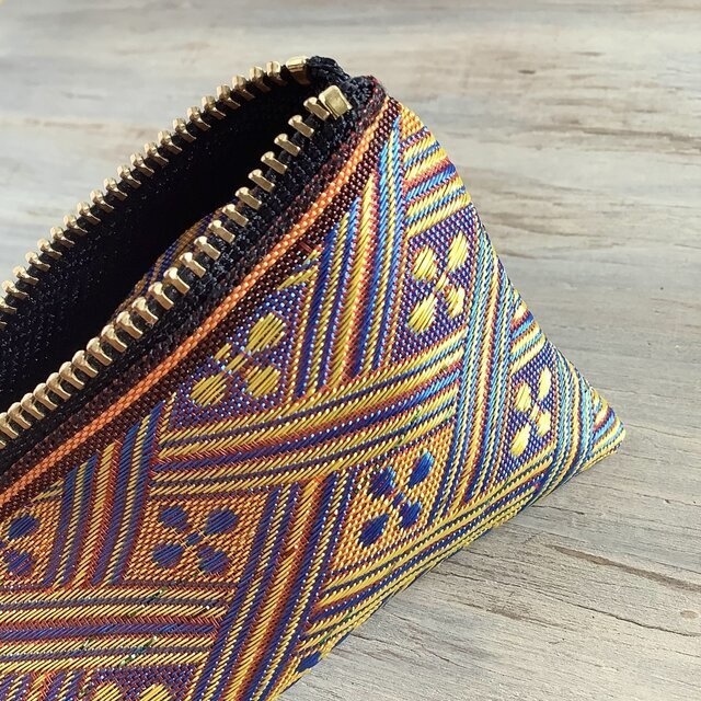 【夕凪】畳縁 テトラ型 ペンケース 花菱 和風 キラキラ 金 オレンジ ブルー