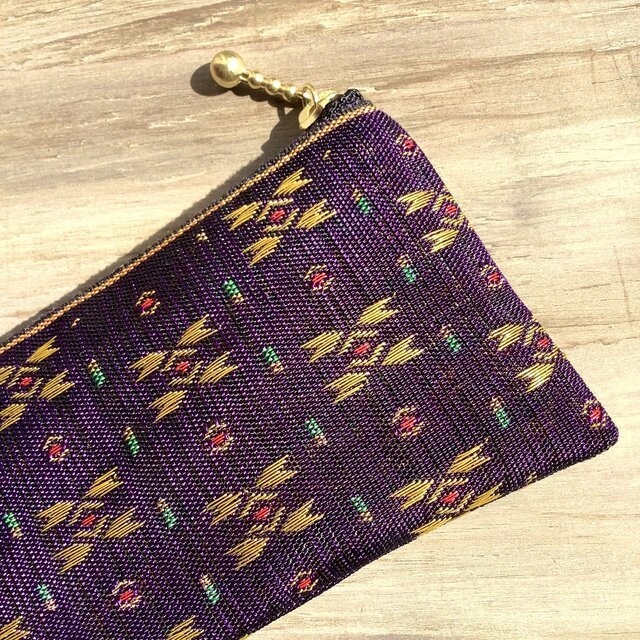 【夕暮れの街】畳縁 テトラ型 ペンケース 和風 紫 金 絣 宝石