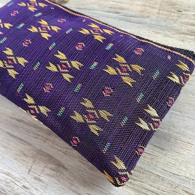 【夕暮れの街】畳縁 テトラ型 ペンケース 和風 紫 金 絣 宝石