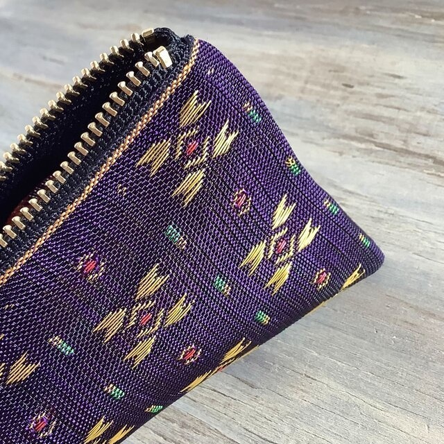 【夕暮れの街】畳縁 テトラ型 ペンケース 和風 紫 金 絣 宝石