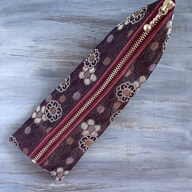 【暮春】畳縁 テトラ型 ペンケース 和風 梅 赤紫 花