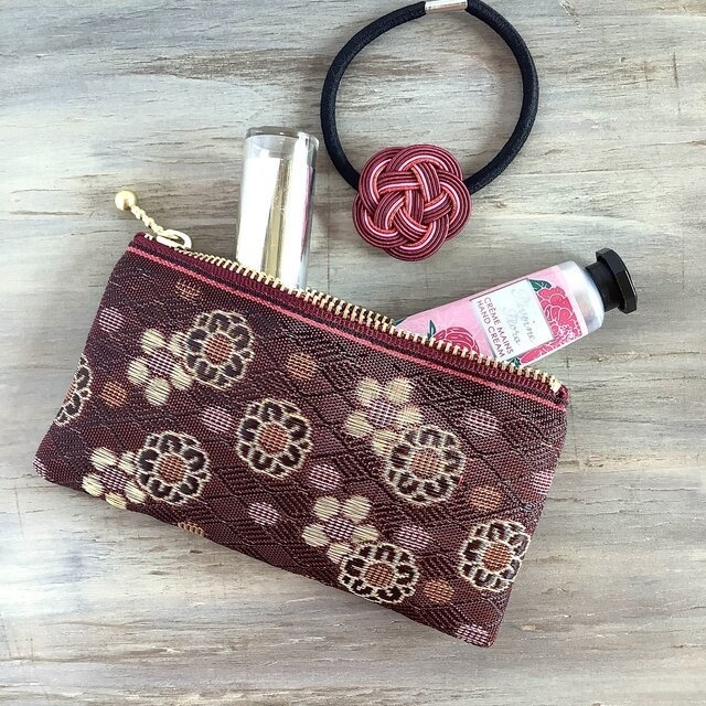 【暮春】畳縁 テトラ型 ペンケース 和風 梅 赤紫 花