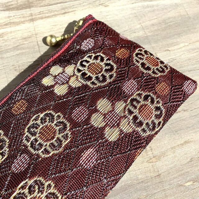 【暮春】畳縁 ぺたんこ ミニポーチ カードケース 小銭入れ 和風 赤紫 梅 花柄