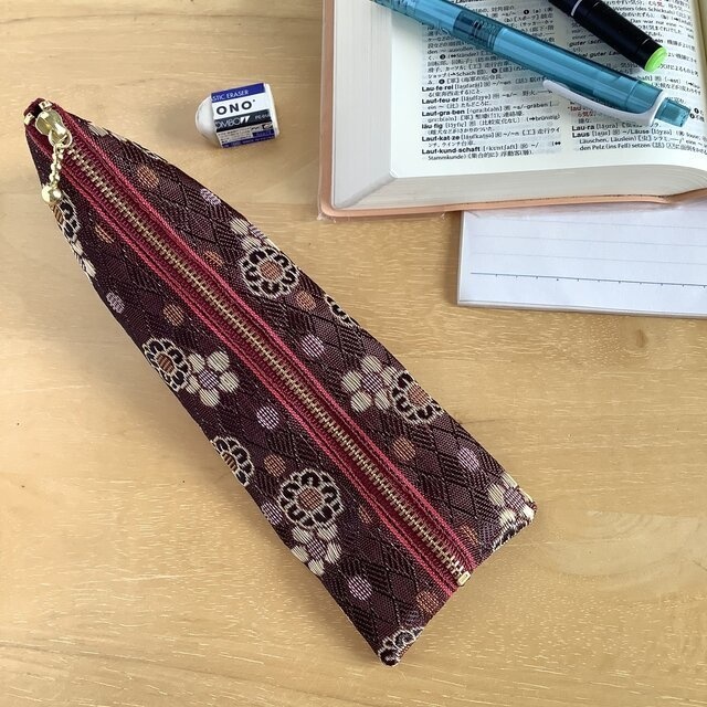 【暮春】畳縁 ぺたんこ ミニポーチ カードケース 小銭入れ 和風 赤紫 梅 花柄