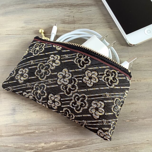 【月光花】畳縁 テトラ型 ペンケース 和風 黒 花 梅