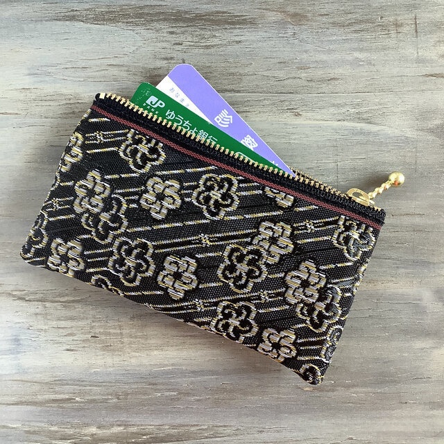 【月光花】畳縁 ぺたんこ ミニポーチ カードケース 小銭入れ 和風 黒 梅 花