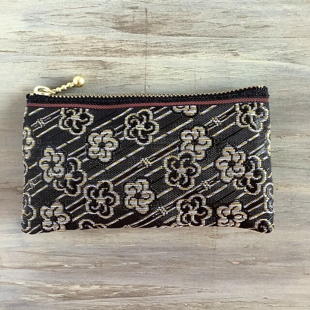 【月光花】畳縁 ぺたんこ ミニポーチ カードケース 小銭入れ 和風 黒 梅 花