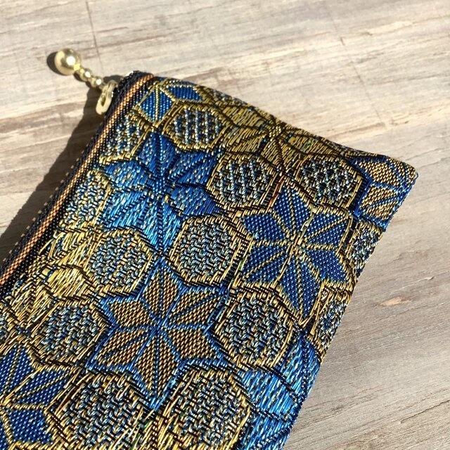 【ダビデの星】畳縁 テトラ型 ペンケース 和風 ブルー 金 六芒星 ヘキサゴン