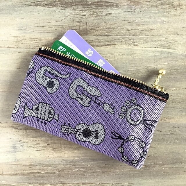 【楽器】畳縁 ぺたんこ ミニポーチ カードケース 小銭入れ 和風 ユニーク ギター トランペット ピアノ 紫
