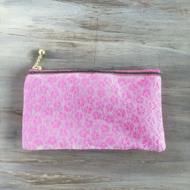 【なでしこ】畳縁 ぺたんこ ミニポーチ カードケース 小銭入れ 和風 撫子 ピンク