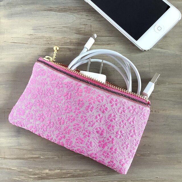 【なでしこ】畳縁 ぺたんこ ミニポーチ カードケース 小銭入れ 和風 撫子 ピンク