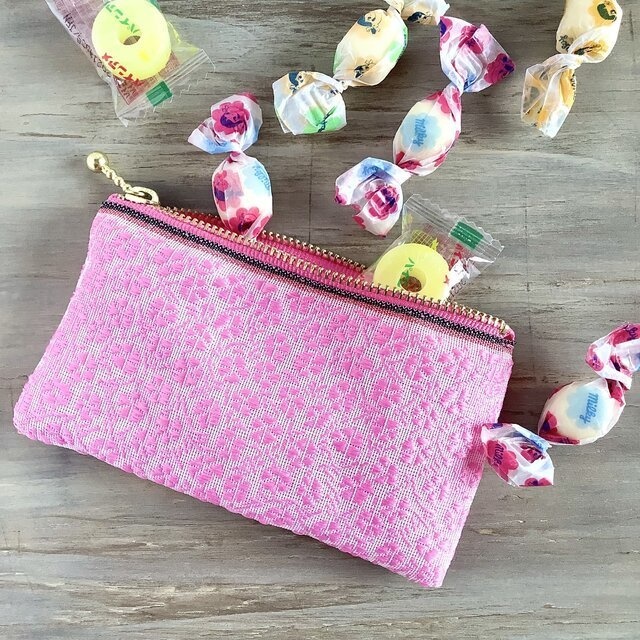 【なでしこ】畳縁 ぺたんこ ミニポーチ カードケース 小銭入れ 和風 撫子 ピンク