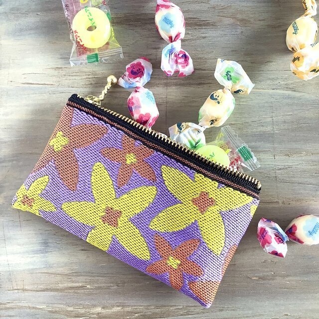 【スターフラワー】畳縁 ぺたんこ ミニポーチ カードケース 小銭入れ パープル 紫 大人可愛い