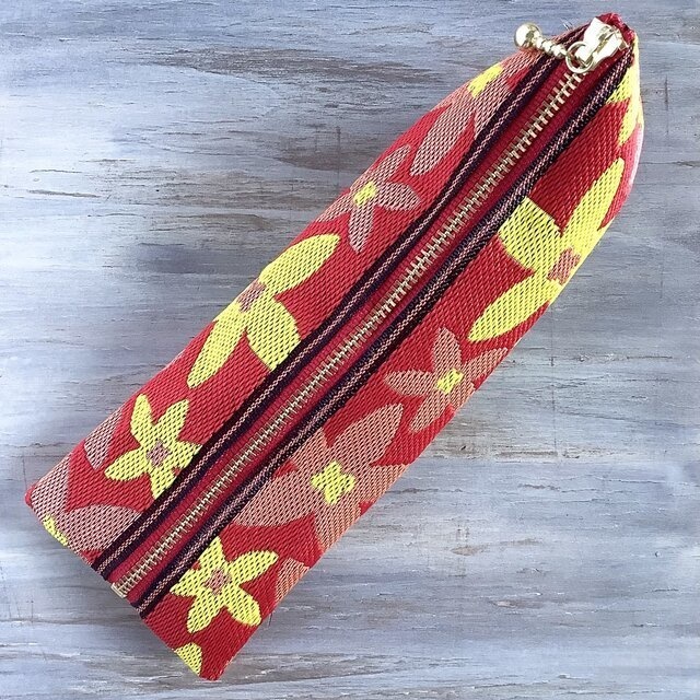 【スターフラワー】畳縁 テトラ型 ペンケース 赤橙