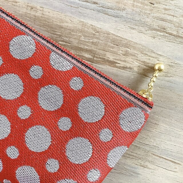 【水玉】畳縁 幅広 ぺたんこ ペンケース ポーチ マスクケース ドット 赤 白