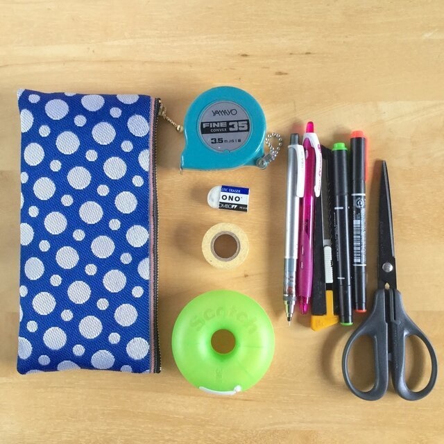 【水玉】畳縁 幅広 ぺたんこ ペンケース ポーチ マスクケース ドット 赤 白