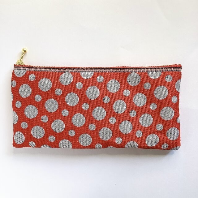 【水玉】畳縁 幅広 ぺたんこ ペンケース ポーチ マスクケース ドット 赤 白