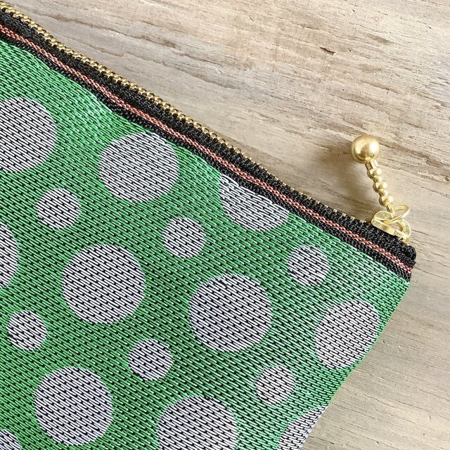 【水玉】畳縁 幅広 ぺたんこ ペンケース ポーチ マスクケース ドット 緑 白