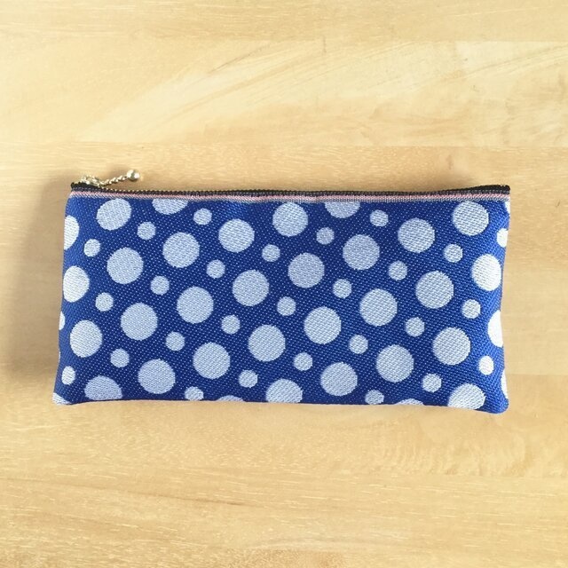 【水玉】畳縁 幅広 ぺたんこ ペンケース ポーチ マスクケース ドット 青 白