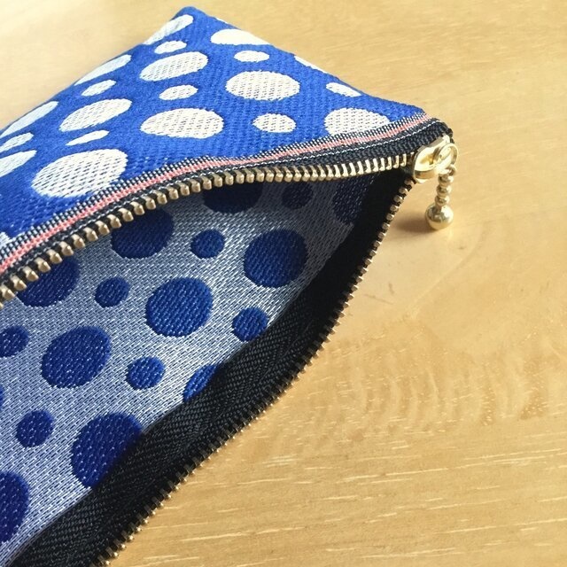 【水玉】畳縁 幅広 ぺたんこ ペンケース ポーチ マスクケース ドット 青 白
