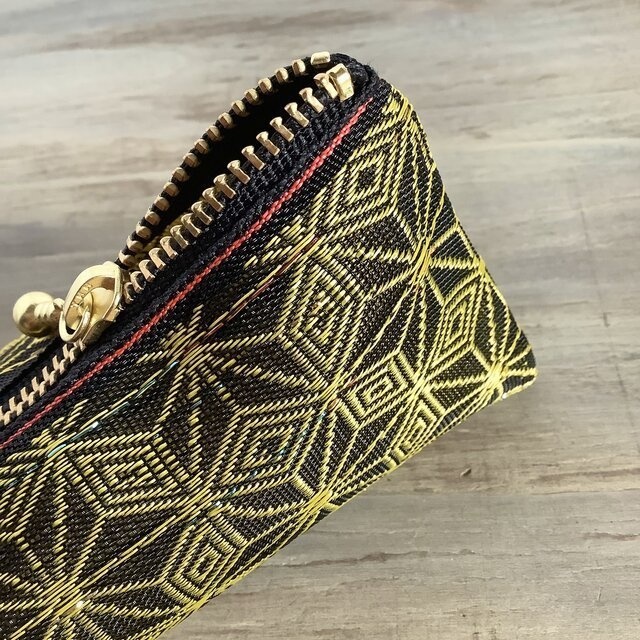 【キウイ麻の葉】畳縁 テトラ型 ペンケース 黒 金 伝統 和風