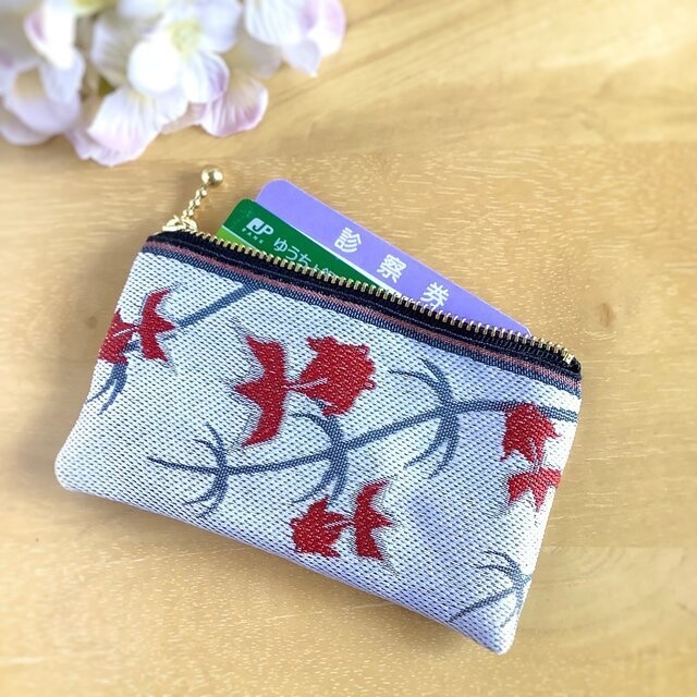 【金魚】畳縁 ぺたんこ ミニポーチ カードケース 小銭入れ 白 シノワズリ 和風