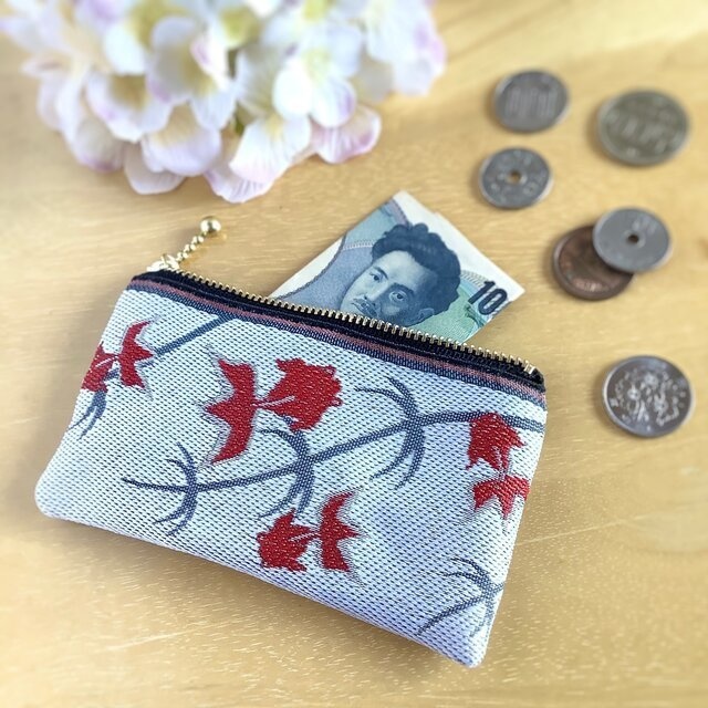 【金魚】畳縁 ぺたんこ ミニポーチ カードケース 小銭入れ 白 シノワズリ 和風