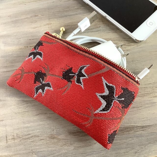 【金魚】畳縁 ぺたんこ ミニポーチ カードケース 小銭入れ 赤 黒金魚 シノワズリ 和風