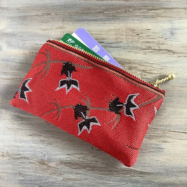 【金魚】畳縁 ぺたんこ ミニポーチ カードケース 小銭入れ 赤 黒金魚 シノワズリ 和風