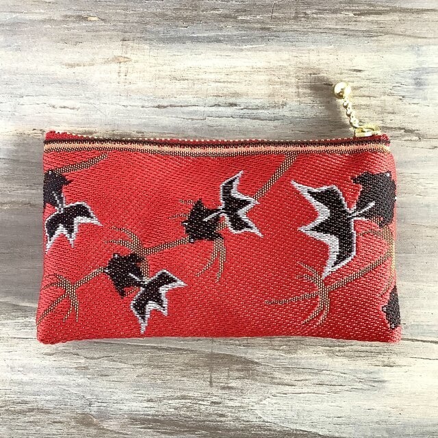 【金魚】畳縁 ぺたんこ ミニポーチ カードケース 小銭入れ 赤 黒金魚 シノワズリ 和風