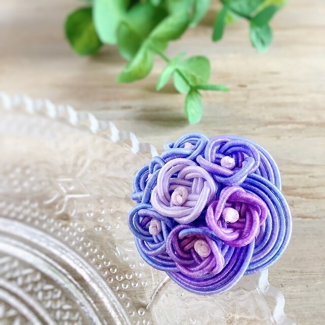 ★オリジナル染色水引使用 水引【紫陽花】ポニーフック 和風 紫 雨