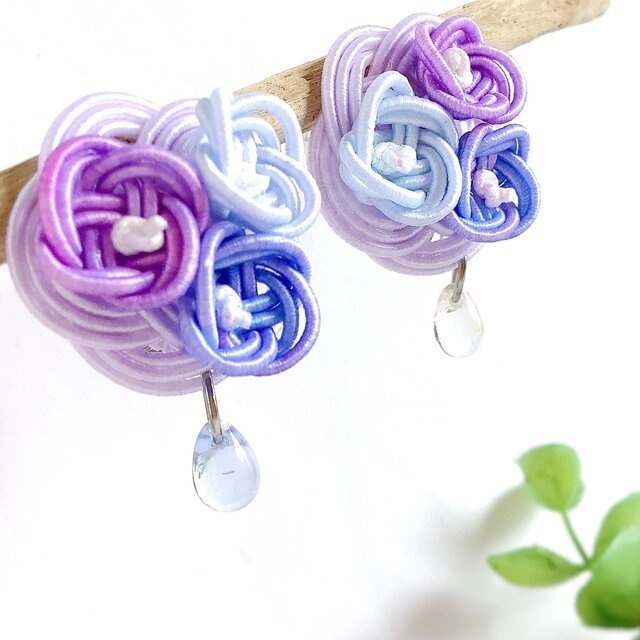 ★オリジナル染色水引使用 水引製【紫陽花】イヤリング 大人可愛い 紫