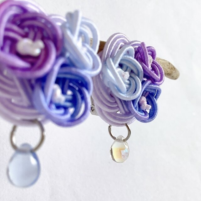 ★オリジナル染色水引使用 水引製【紫陽花】イヤリング 大人可愛い 紫