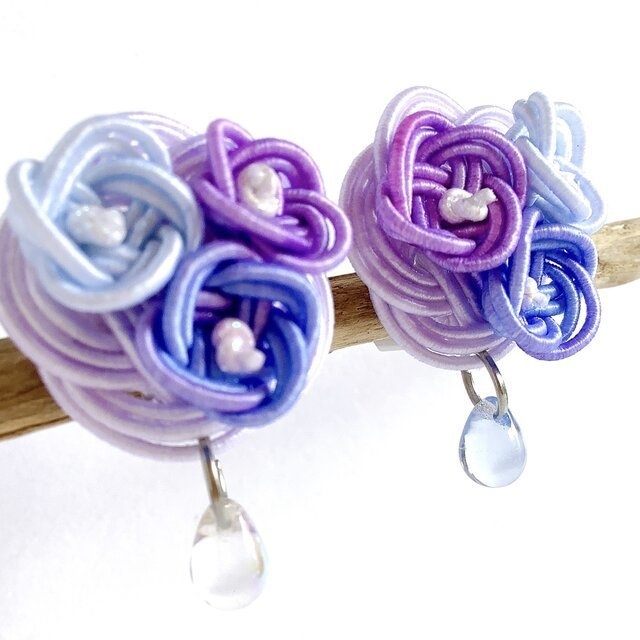 ★オリジナル染色水引使用 水引製【紫陽花】イヤリング 大人可愛い 紫