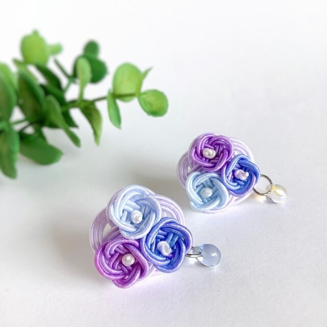 ★オリジナル染色水引使用 水引製【紫陽花】イヤリング 大人可愛い 紫
