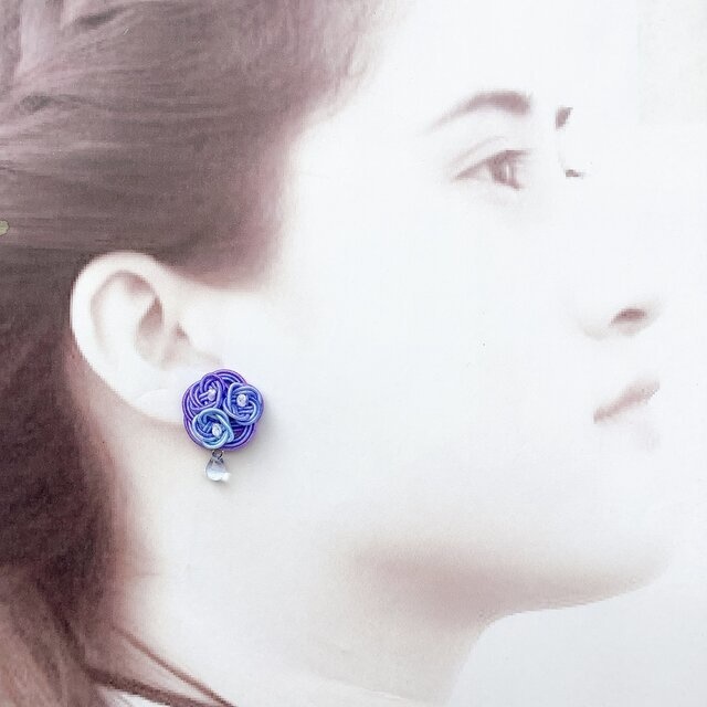 ★オリジナル染色水引使用 水引製【紫陽花】イヤリング 大人可愛い 紫