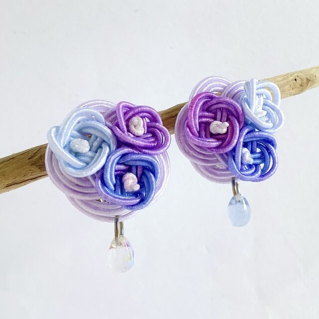 ★オリジナル染色水引使用 水引製【紫陽花】イヤリング 大人可愛い 紫
