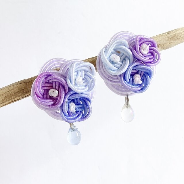★オリジナル染色水引使用 水引製【紫陽花】イヤリング 大人可愛い 紫
