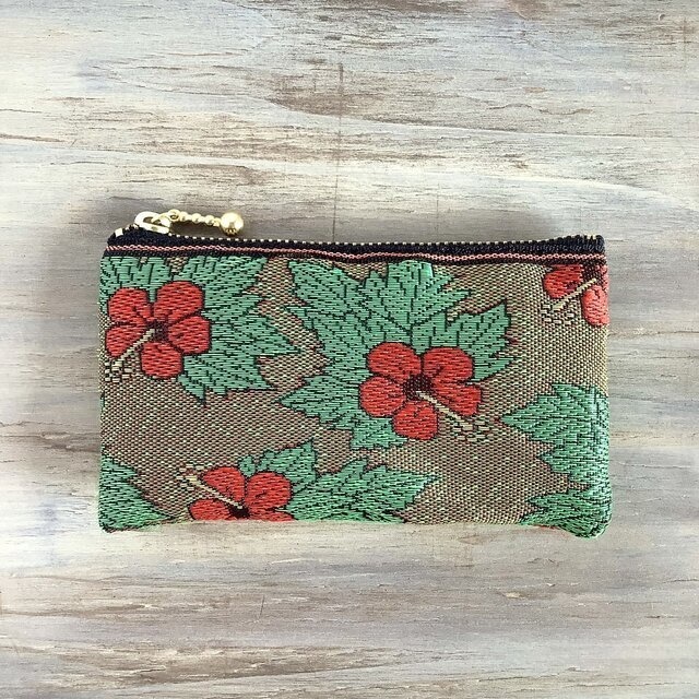 【ハイビスカス】畳縁 ぺたんこ ミニポーチ カードケース 小銭入れ リゾート 夏