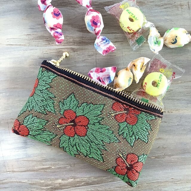 【ハイビスカス】畳縁 ぺたんこ ミニポーチ カードケース 小銭入れ リゾート 夏