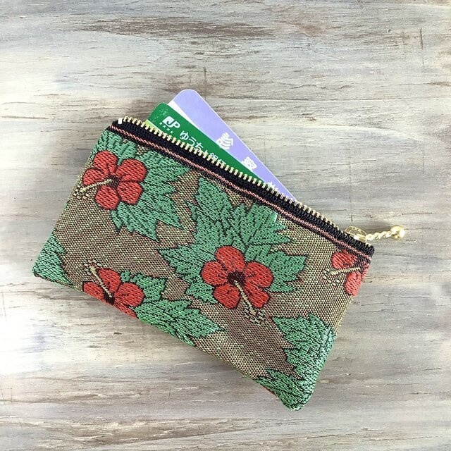 【ハイビスカス】畳縁 ぺたんこ ミニポーチ カードケース 小銭入れ リゾート 夏