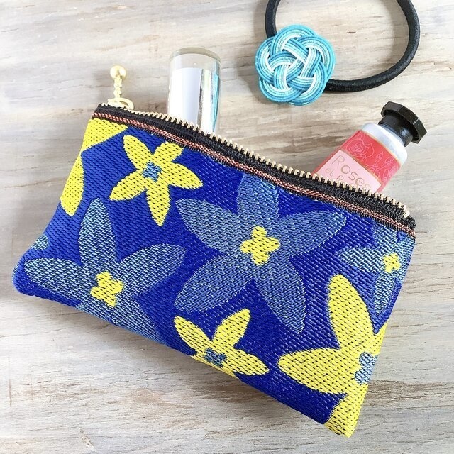 【スターフラワー】畳縁 テトラ型 ペンケース 青 黄色 おうち時間